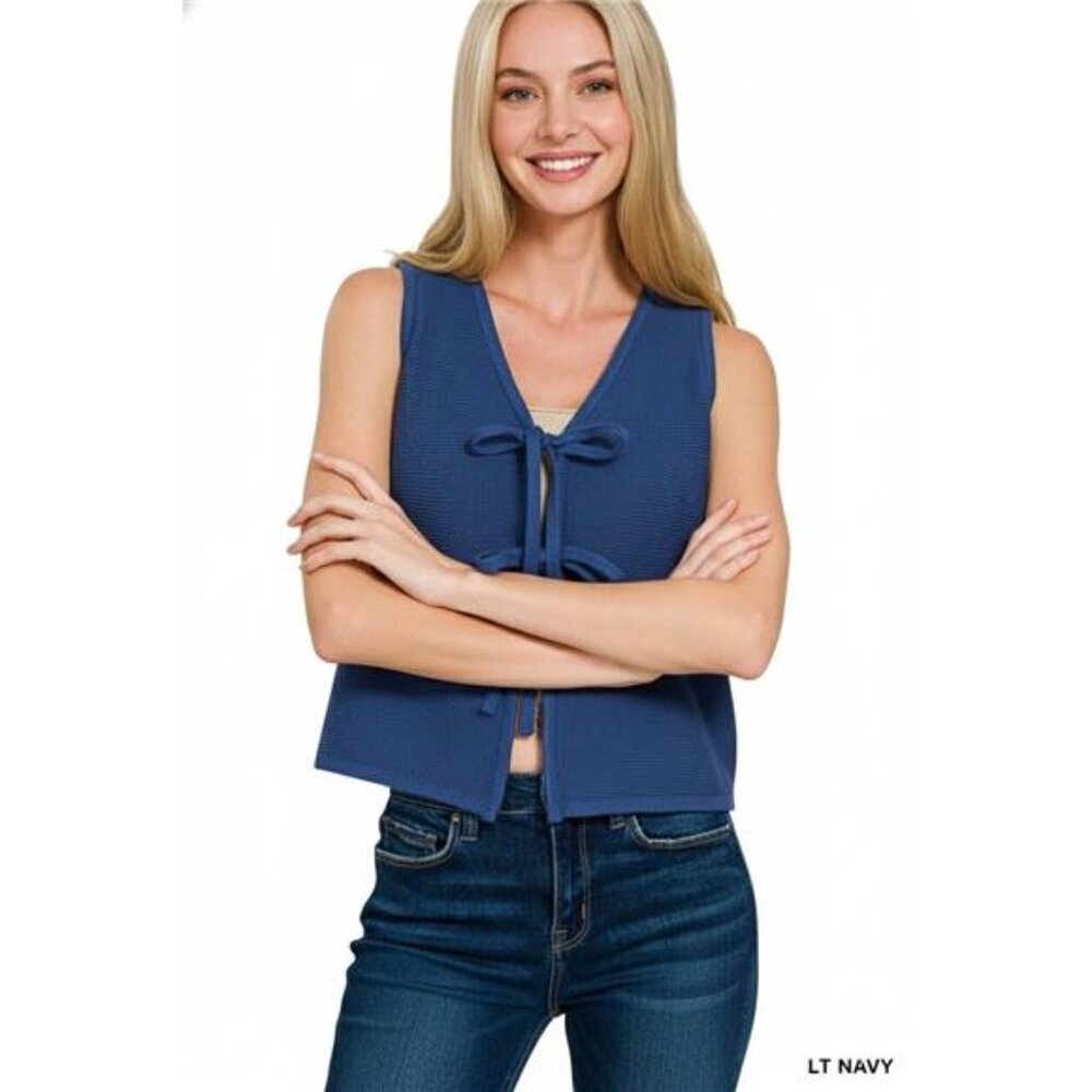 Zenana Tie Front Sweater Vest
